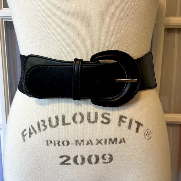 2X 3X Versatile Black Elastic and Faux Leather Belt 2.5" Wide 34"-50"+ Length - Picture 2 of 4